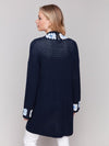 Charlie B Cotton Crochet Border Cardigan Navy