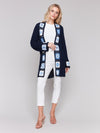 Charlie B Cotton Crochet Border Cardigan Navy