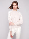 Puff sleeve embroidered sweater in soft fall knit