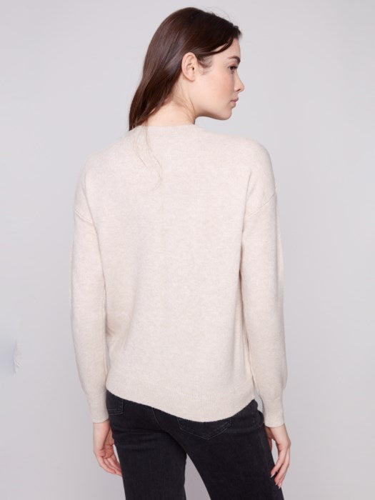 Crew Neck Sweater with Tonal Embroidery