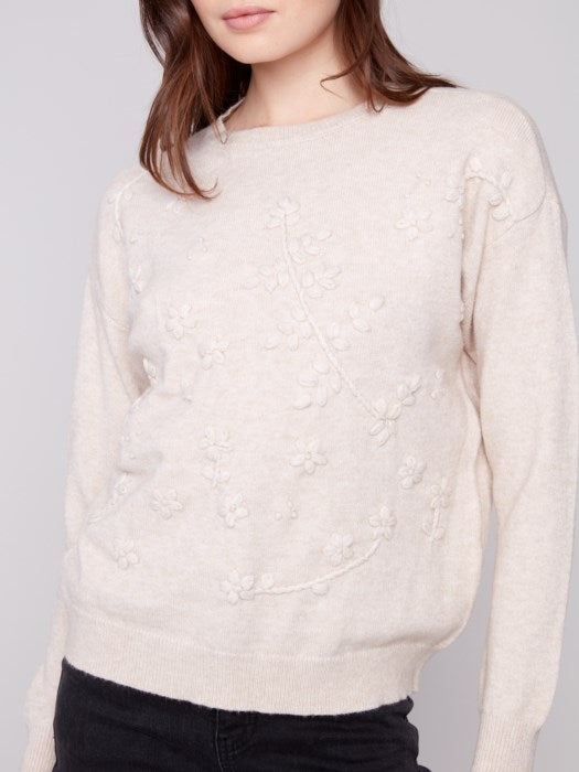 Crew Neck Sweater with Tonal Embroidery