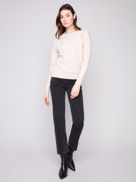 Crew Neck Sweater with Tonal Embroidery