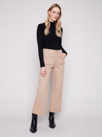 Charlie B wide leg cropped pants in neutral stretch twill