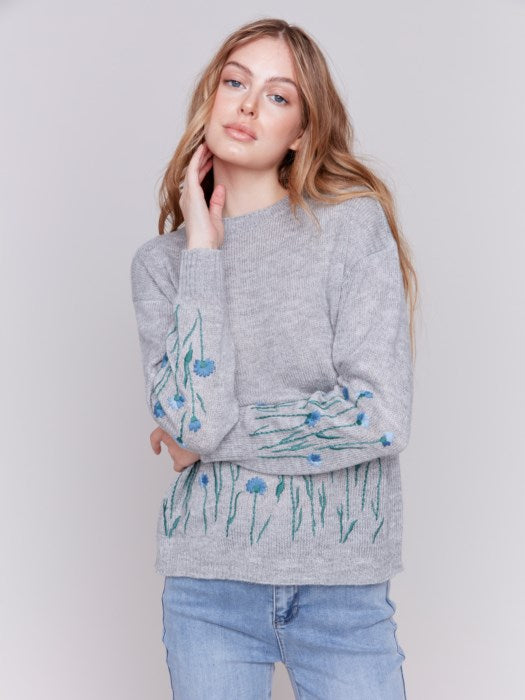 Charlie B Embroidered Flower Sweater