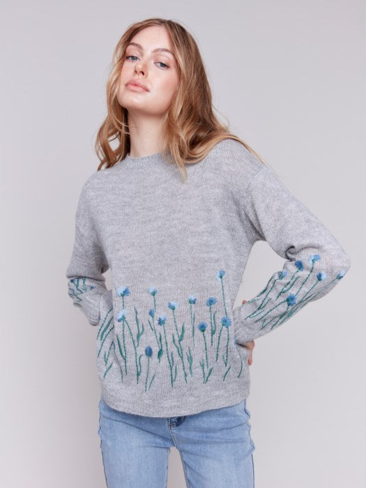 Charlie B Embroidered Flower Sweater