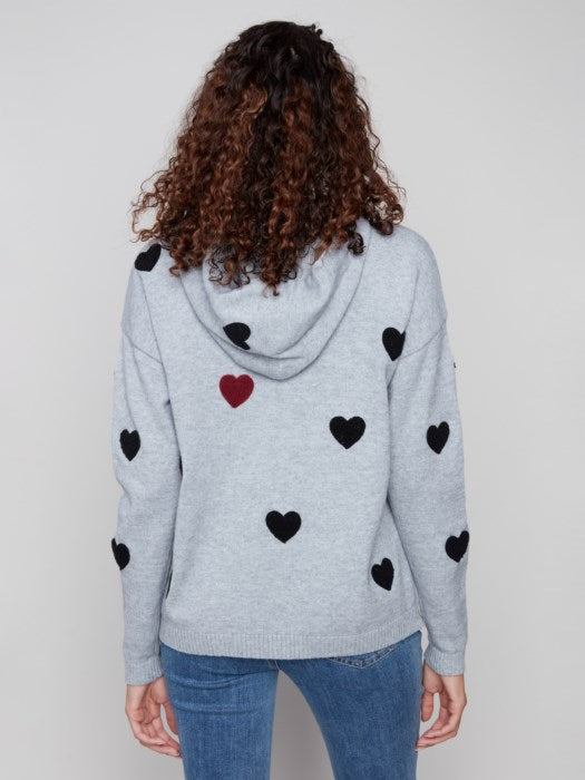 Embroidered Hearts Hoodie Sweater