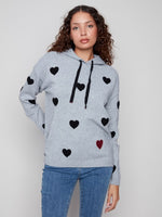 Embroidered Hearts Hoodie Sweater
