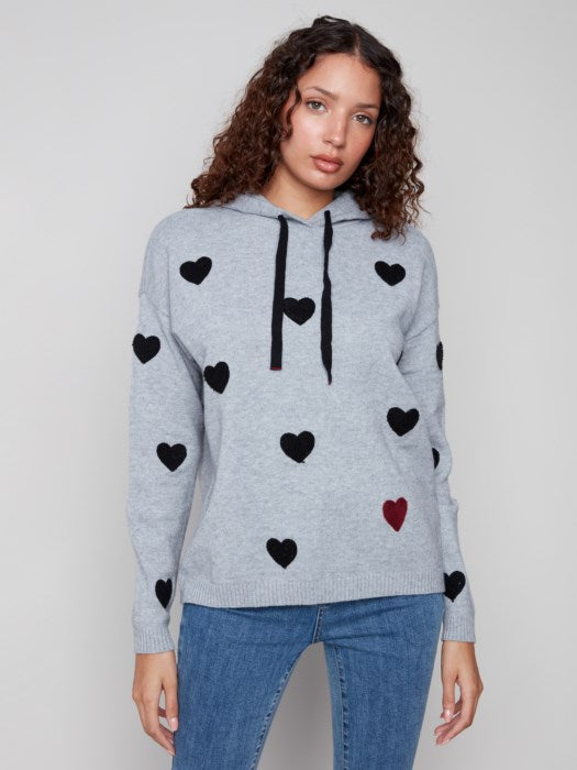 Embroidered Hearts Hoodie Sweater