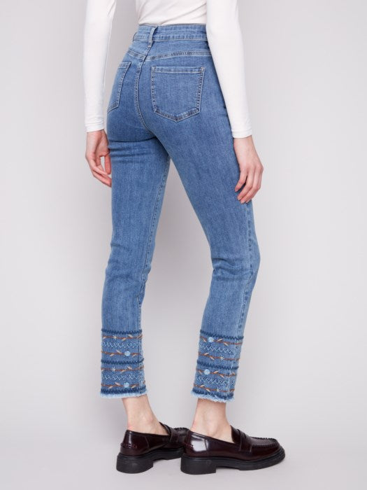 Embroidered Hem Jeans