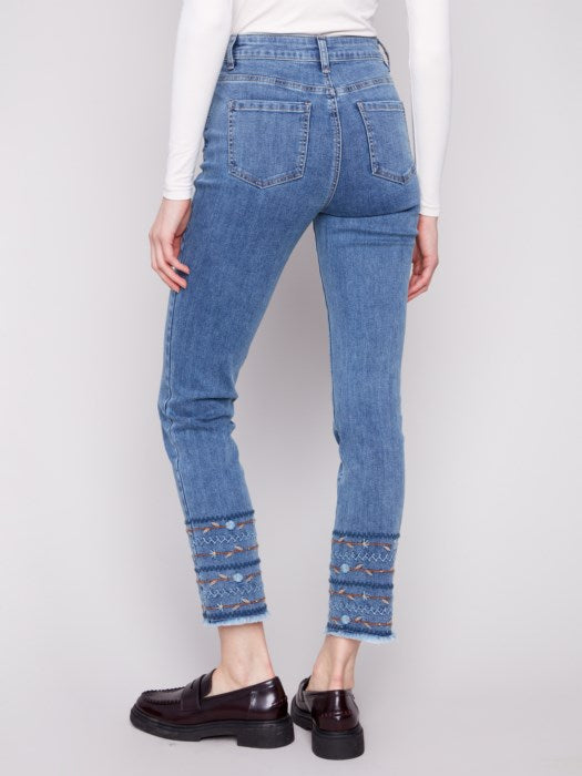 Embroidered Hem Jeans