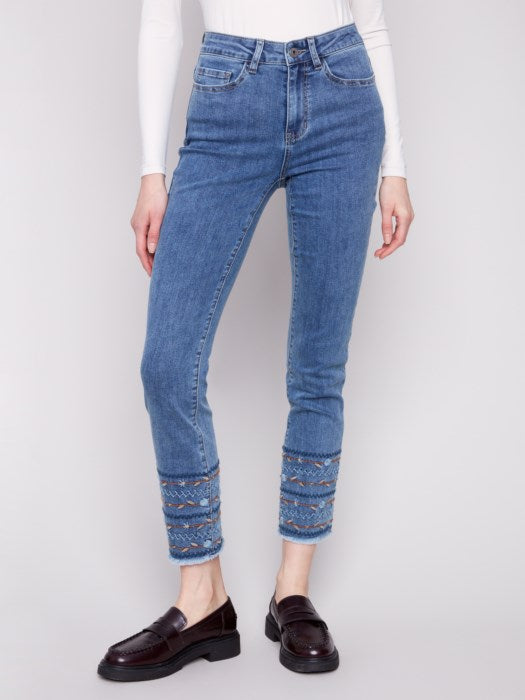 Embroidered Hem Jeans