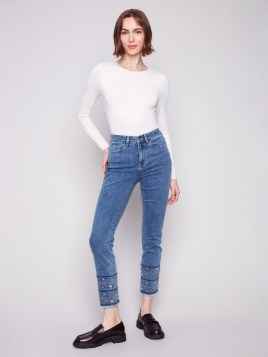 Embroidered Hem Jeans