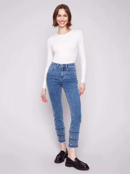 Embroidered Hem Jeans