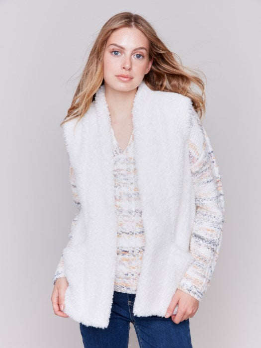 Charlie B Faux Fur Vest Ecru