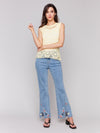 Charlie B Floral Embroidered Bootcut Jeans Light Blue