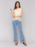 Charlie B Floral Embroidered Bootcut Jeans Light Blue