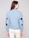 Back view of Charlie B Floral Embroidery Crew Neck Sweater