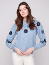 Women’s knit sweater with flower embroidery on front and sleeves
