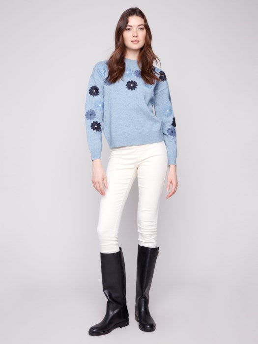 Drop shoulder floral sweater styled for fall at The Lazy Daisy