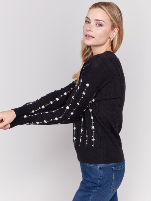 Charlie B Floral Embroidery Knit Sweater