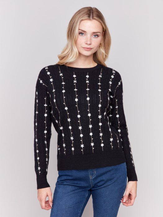 Charlie B Floral Embroidery Knit Sweater