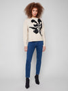 Cozy crew neck sweater with large floral design