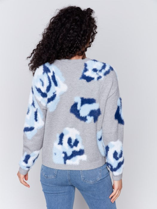 Charlie B Fuzzy Floral Jacquard Sweater