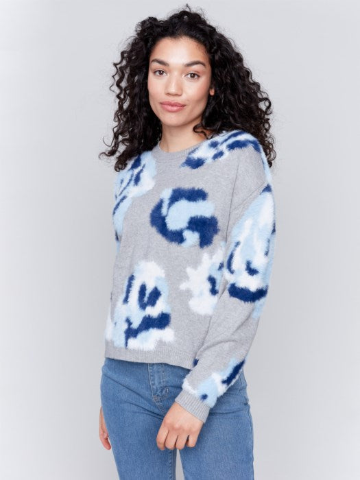 Charlie B Fuzzy Floral Jacquard Sweater