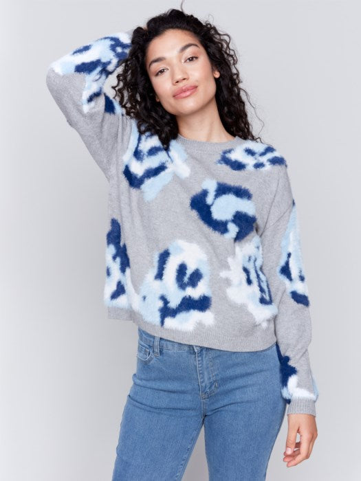 Charlie B Fuzzy Floral Jacquard Sweater