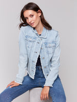 Charlie B Jean Jacket Frayed Hem Bleach Blue