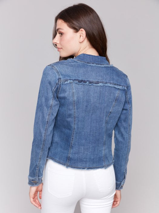 Charlie B Jean Jacket Frayed Hem Medium Blue