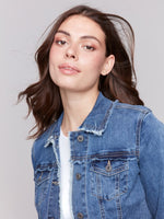 Charlie B Jean Jacket Frayed Hem Medium Blue