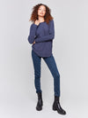 Charlie B Back Eyelet Sweater Heather Denim