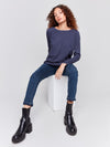 Charlie B Back Eyelet Sweater Heather Denim