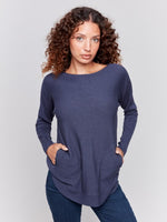 Charlie B Back Eyelet Sweater Heather Denim