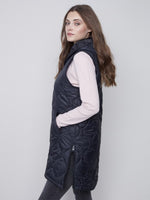 Charlie B Long Quilted Puffer Vest with Hood Black