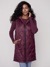 Charlie B Long Quilted Puffer Vest with Hood Porto