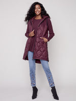 Charlie B Long Quilted Puffer Vest with Hood Porto