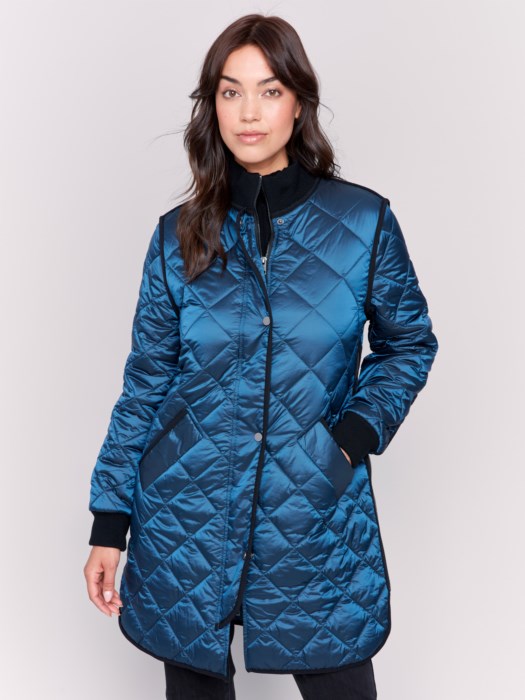 Charlie B Long Quilted Puffer Jacket Peacock