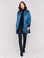 Charlie B Long Quilted Puffer Jacket Peacock