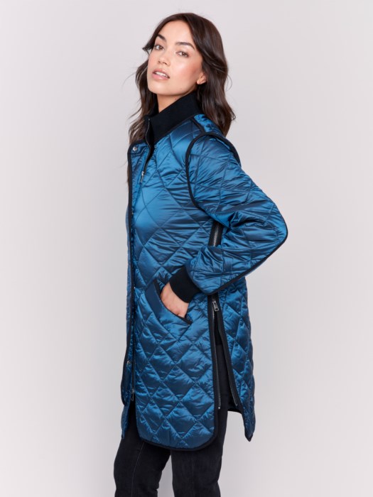 Charlie B Long Quilted Puffer Jacket Peacock