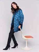 Charlie B Long Quilted Puffer Jacket Peacock