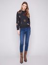 Mock Neck Sweater With Floral Embroidery