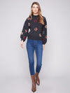 Mock Neck Sweater With Floral Embroidery
