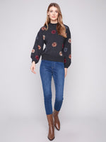 Mock Neck Sweater With Floral Embroidery