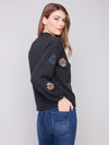 Mock Neck Sweater With Floral Embroidery
