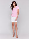 Side view of lightweight organic cotton short-sleeve top