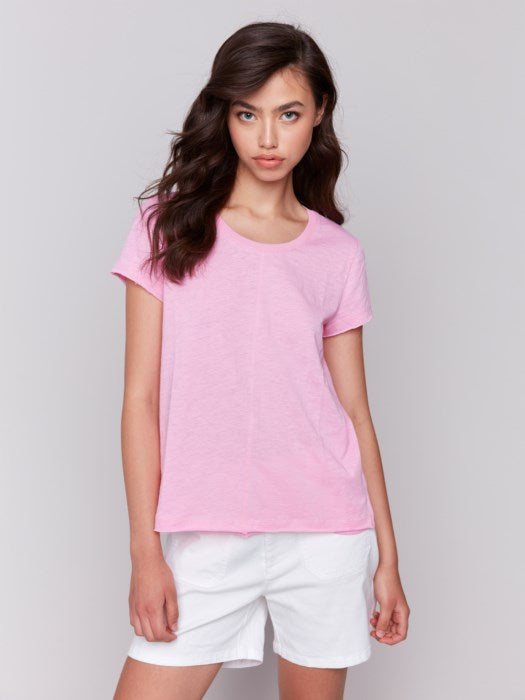 Charlie B organic cotton slub knit top with front seam detail