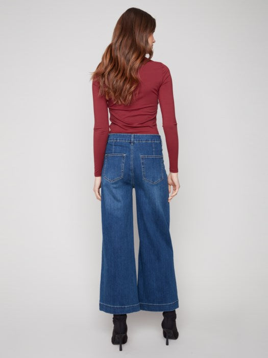 Back pockets and cropped flare detail on Charlie B jeans