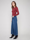 Side view of Charlie B cropped flare stretch denim